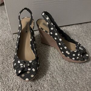 American Eagle Black and White Polka Dot Wedges